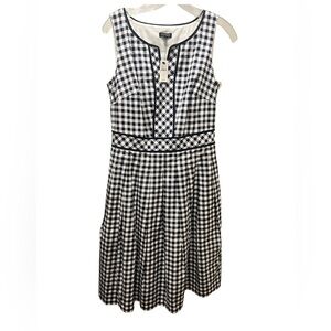 Talbots Navy and White Checkered Midi Dress Size 2